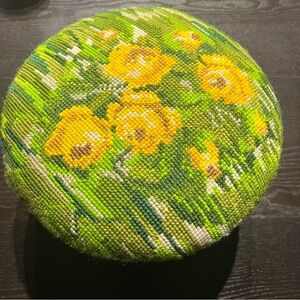 Vintage Yellow and Green Floral Accent Stool